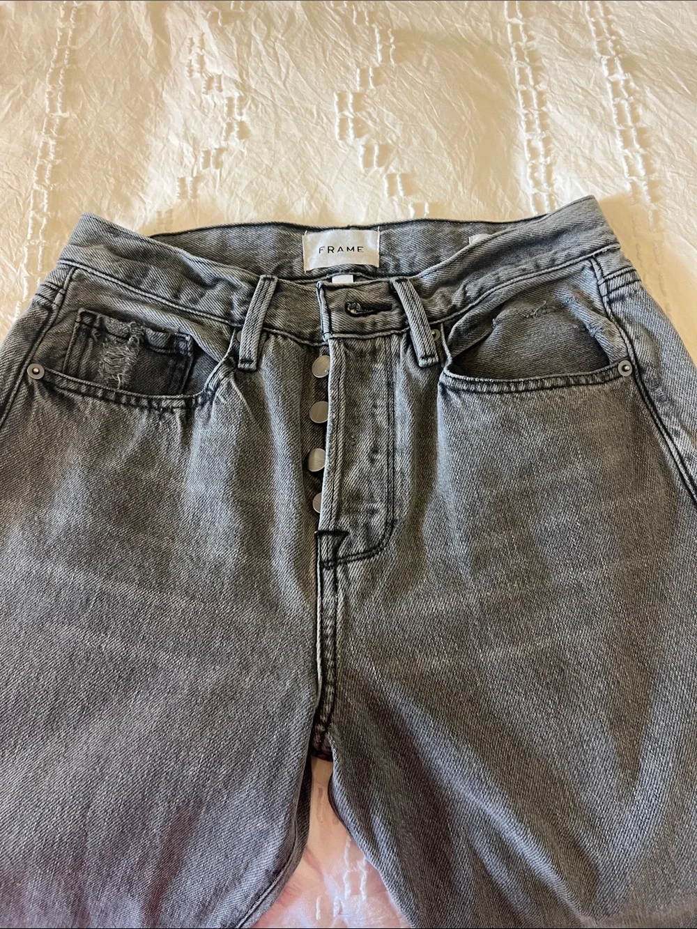 Frame Denim Jeans Le Original Gray Charcoal Washed Distressed Straight Ankle